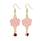 Enamel Peony with Rhinstone Dangle Earrings, Golden Alloy Long Drop Earrings for Women, Pearl Pink, 58mm, Pin: 0.6mm