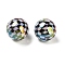 UV Plated Acrylic Beads, Round with Tartan Pattern, Colorful, 15.7mm, Hole: 2.8mm