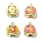 Rack Plating Brass Enamel Pendants, Long-Lasting Plated, Lead Free & Cadmium Free, Real 18K Gold Plated, Flower Charm, Mixed Color, 12x11x9~9.5mm, Hole: 1mm