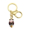 Fortune Cat Porcelain Pendant Keychain, with Iron Keychain Ring and Alloy Lobster Claw Clasps, Black, 8.7cm