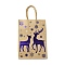 Christmas Theme Blue Printed Kraft Paper Tote Bags with Handles, Rectangle Heavy Duty Storage Shopping Bags, Deer, 20.7x15x8.2cm