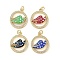 Brass Micro Pave Clear Cubic Zirconia Pendants, with Enamel and Shell & Jump Ring, Real 18K Gold Plated, Flat Round with Bird Charm, Mixed Color, 21x18x3mm, Hole: 3.2mm