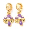 Rack Plating Alloy Enamel Mushroom European Dangle Charms, Large Hole Pendants, Golden, Cadmium Free & Nickel Free & Lead Free, Purple, 26mm, Hole: 4.8mm, Mushroom: 16x11x4mm