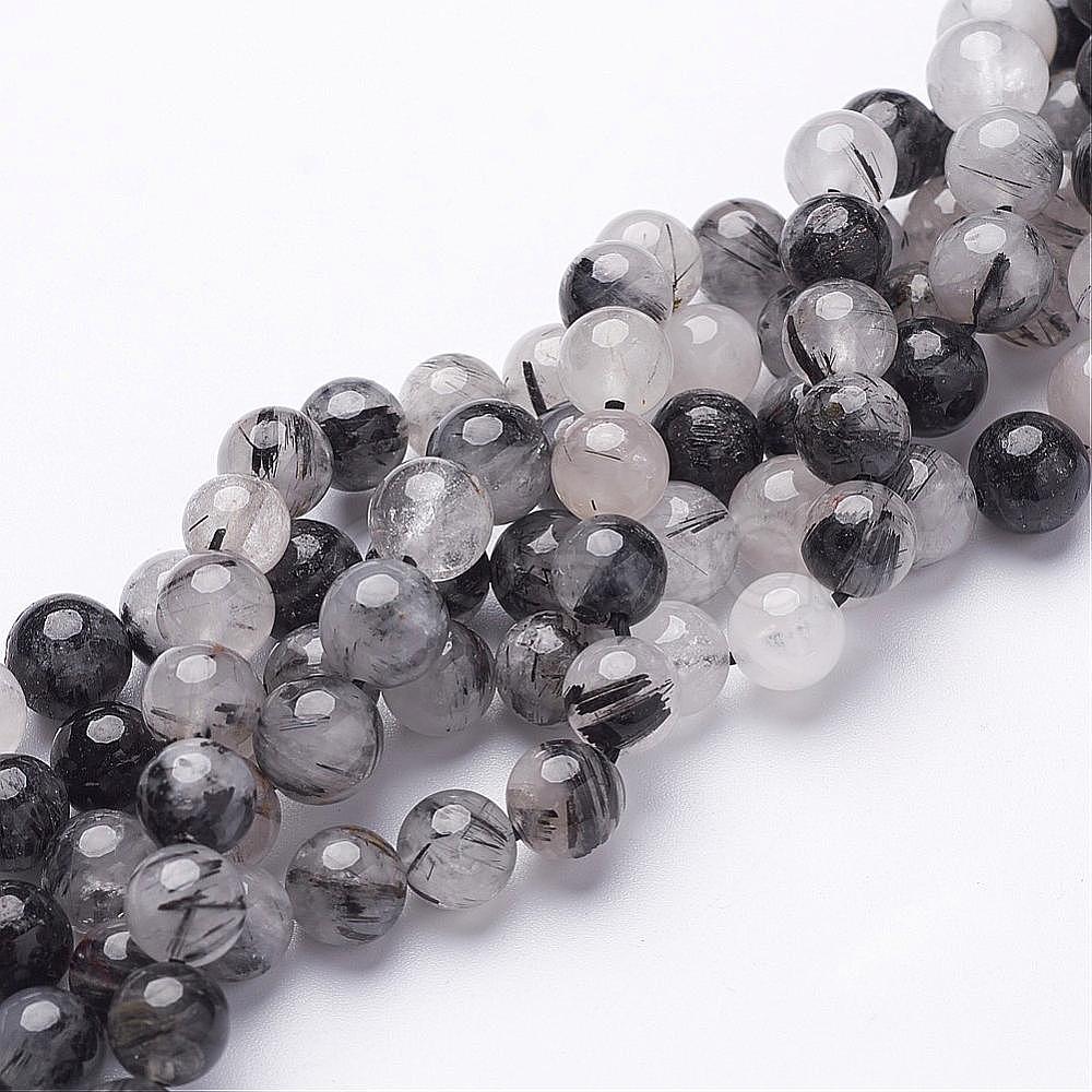 Natural Black Rutilated Quartz Beads Strands Cobeads.com